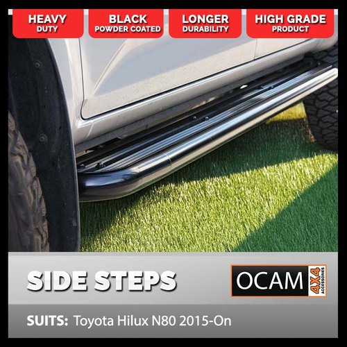 OCAM Heavy Duty Steel Side Steps for Toyota Hilux N80 2015-On Dual Cab