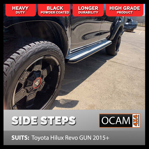 OCAM Heavy Duty Steel Side Steps for Toyota Hilux N80 2015-22 Dual Cab