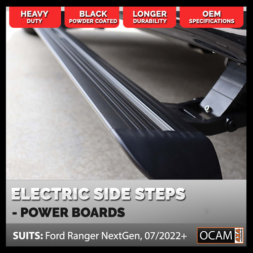 OCAM Power Boards Electric Side Steps for Ford Ranger NextGen Dual Cab, 07/2022-Current