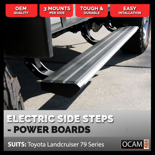 OCAM Power Boards Electric Side Steps for Toyota Landcruiser 79 Series, Dual Cab, 2012-Current