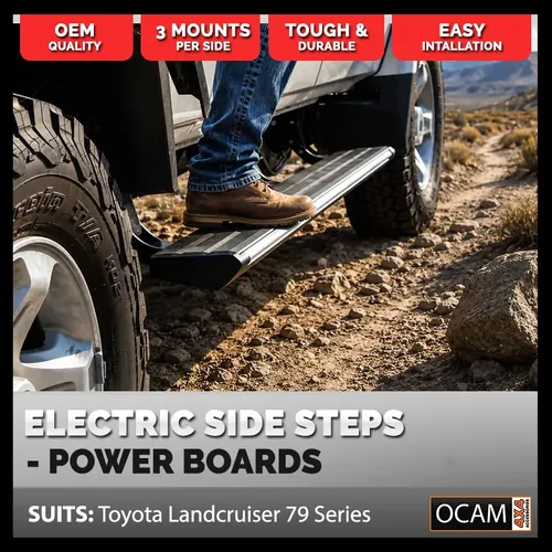 OCAM Power Boards Electric Side Steps for Toyota Landcruiser 79 Series, Dual Cab, 2012-Current