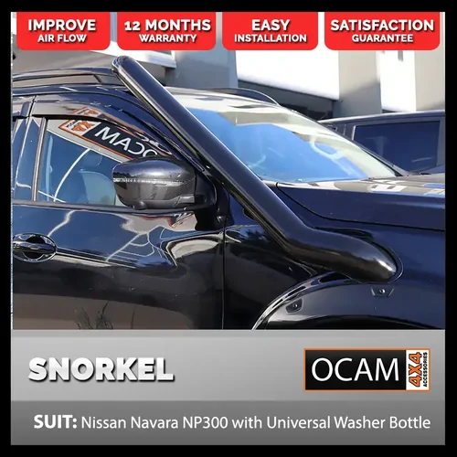 Stainless Steel Snorkel Powdercoat Black 4" To Suit Nissan Navara NP300 with Universal Washer Bottle