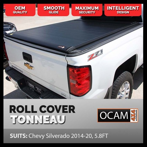 Retractable Tonneau Roll Cover For Chevy Silverado, 5.8' 2014-21, Electric Roller Shutter