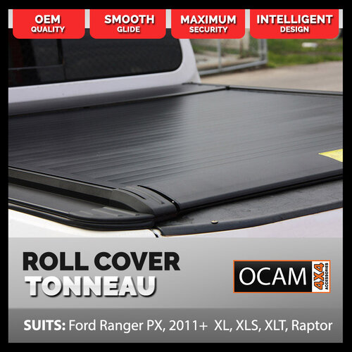 Retractable Manual Tonneau Cover Roller Shutter For Ford Ranger PX PXMKII PXMKIII 2011-06/2022, XL, XLS, XLT, Raptor, Dual Cab
