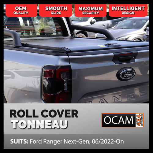 Retractable Manual Tonneau Cover Roller Shutter For Ford Ranger Next-Gen, 06/2022-Current, XL, XLS, XLT, Raptor, Dual Cab