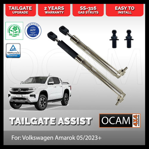 OCAM Tailgate Assist Strut Kit for Volkswagen Amarok 2023+ Easy-Up & Slow-Down, Stainless Steel 316