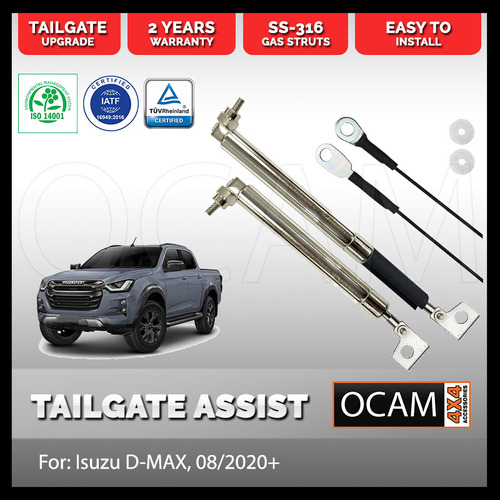 OCAM Tailgate Assist Strut Kit for Isuzu D-MAX 08/2020-Current, Easy-Up & Slow-Down, Stainless Steel 316