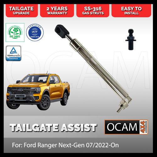 OCAM Tailgate Assist Strut Kit (Slow Down) for Ford Ranger Next-Gen 07/2022+, Stainless Steel 316