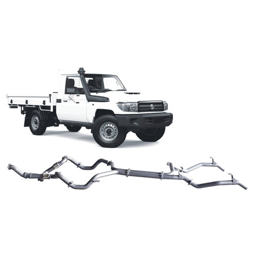 Redback Extreme Duty 3" Twin Exhaust System No Cat for Toyota Landcrusier 79 Series, Single Cab, 2007-16, Turbo Back, With Delete Pipe