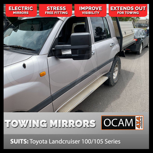 OCAM Extendable Towing Mirrors For Toyota Landcruiser 100 Series, Black Electric