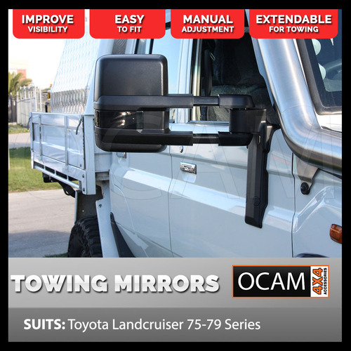 OCAM Extendable Towing Mirrors For Toyota Landcruiser 70 75 76 78 79 Series, Manual