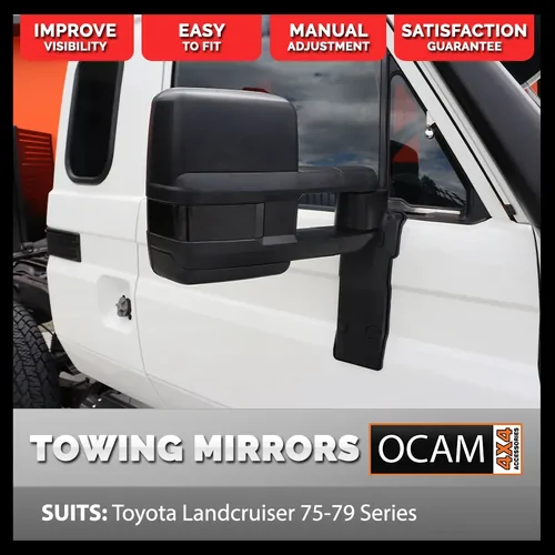 OCAM Extendable Towing Mirrors For Toyota Landcruiser 70 75 76 78 79 Series, Manual