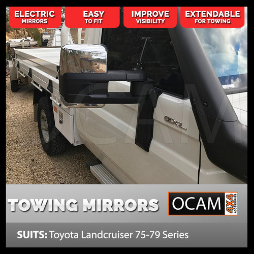 OCAM Extendable Towing Mirrors For Toyota Landcruiser 70 75 76 78 79 Chrome ELECTRIC