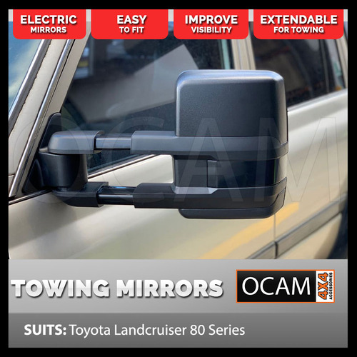 OCAM TM2 Extendable Towing Mirrors For Toyota Landcruiser 80 Series, Black, Electric