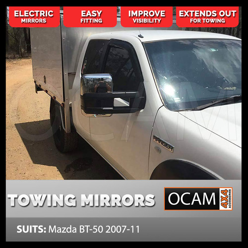 OCAM Extendable Towing Mirrors For Mazda BT-50 2007-11 Chrome, Electric