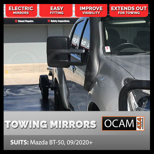 OCAM Extendable Towing Mirrors For Mazda BT-50 09/2020+ Black, Electric, BT50