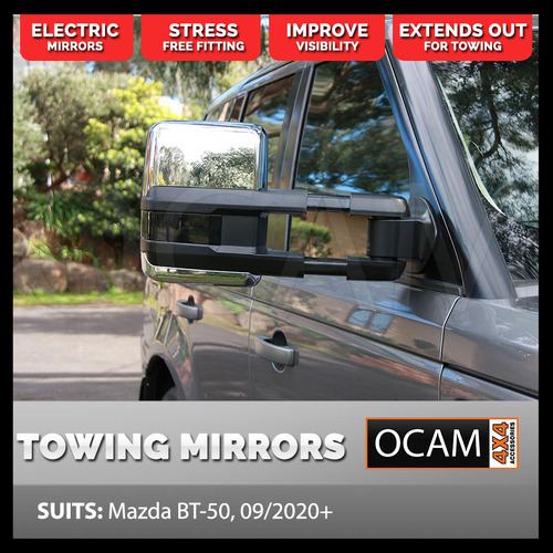 OCAM Extendable Towing Mirrors For Mazda BT-50 09/2020+ Chrome, Electric, BT50