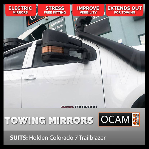 OCAM Extendable Towing Mirrors For Holden Colorado 7 Trailblazer Black Orange Indicators, Electric