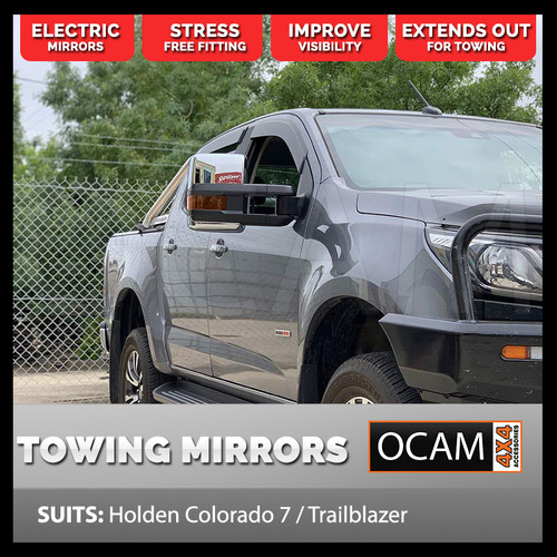 OCAM Extendable Towing Mirrors For Holden Colorado 7 Trailblazer Chrome Orange Indicators, Electric