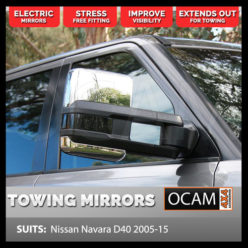 OCAM Extendable Towing Mirrors For Nissan Navara D40 2005-15 Chrome, Electric