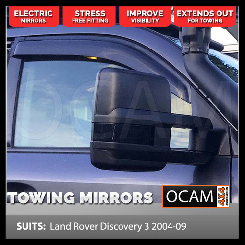 OCAM Extendable Towing Mirrors For Land Rover Discovery 3 2004-09 Black Electric