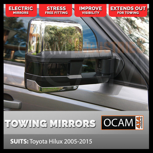 OCAM Extendable Towing Mirrors For Toyota Hilux N70 2005-15 Chrome, Electric