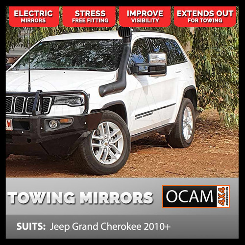 OCAM Extendable Towing Mirrors For Jeep Grand Cherokee 2011-Current Chrome, Electric, BSM, Heated