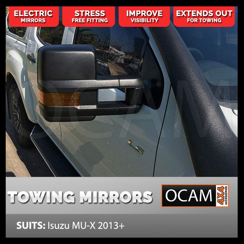 OCAM Extendable Towing Mirrors For Isuzu MU-X 2013-07/2021 Black, Orange Indicators, Electric