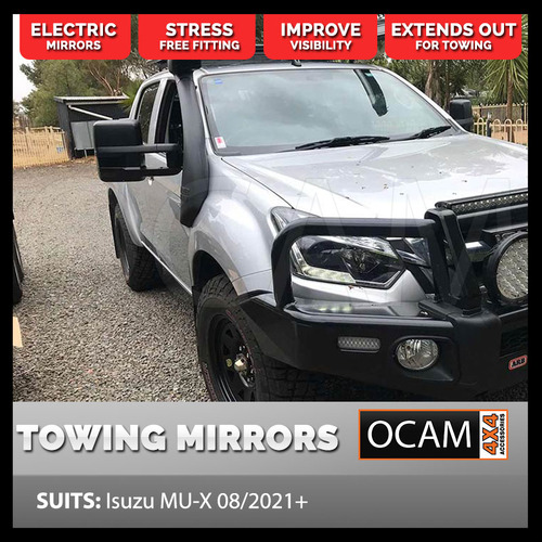 OCAM Extendable Towing Mirrors For Isuzu MU-X, 08/2021+ Black, Electric (MY21+)