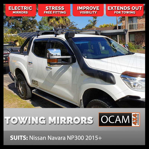OCAM Extendable Towing Mirrors for Nissan Navara NP300 07/2015-2022 Chrome Orange Indicators, Electric