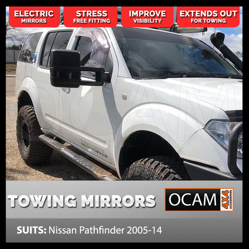 OCAM Extendable Towing Mirrors For Nissan Pathfinder R51 2005-14 Black, Electric