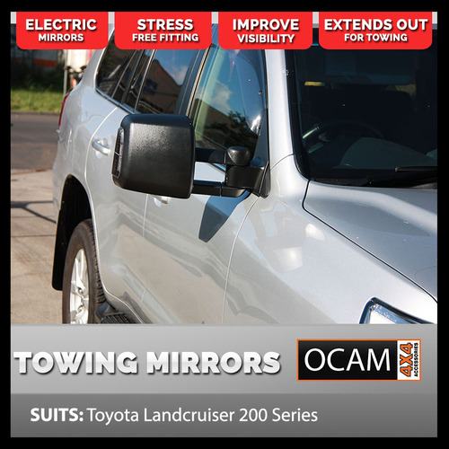 OCAM TM3 Towing Mirrors For Toyota Landcruiser 200 Series, Black, Electric