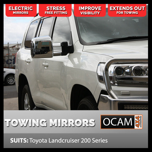 OCAM TM3 Towing Mirrors For Landcruiser 200 Series, Chrome, Smoke Indicators, Electric