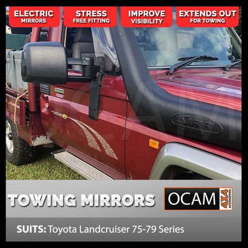 OCAM TM3 Towing Mirrors For Toyota Landcruiser 75 76 78 79 Series, Electric With Indicators
