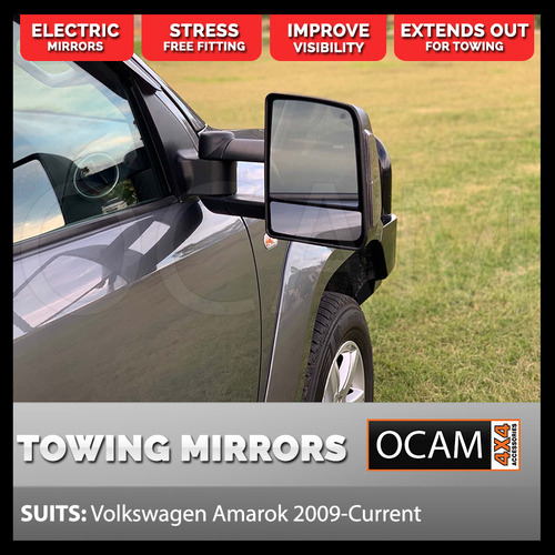 OCAM TM3 Towing Mirrors for Volkswagen Amarok 2009-04/2023 Black Electric
