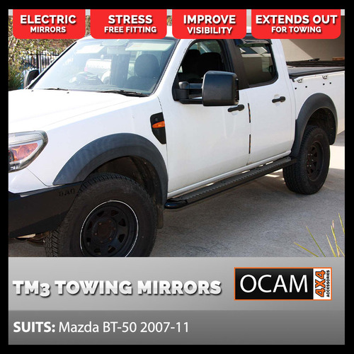 OCAM TM3 Towing Mirrors For Mazda BT-50 2007-11 Black, Electric
