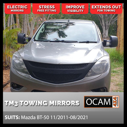 OCAM TM3 Towing Mirrors For Mazda BT-50 11/2011-08/2021 Current Black, Electric, BT50