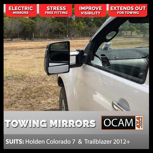 OCAM TM3 Towing Mirrors For Holden Colorado 7 Trailblazer Black, Smoke Indicators, Electric