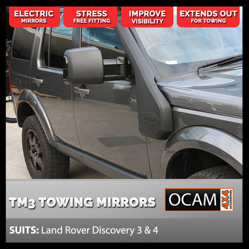 OCAM TM3 Towing Mirrors For Land Rover Discovery 3 & 4, 2004-13 Black, Electric