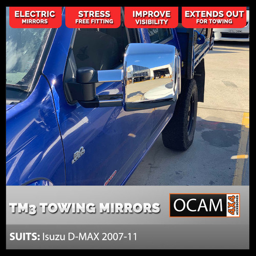 OCAM TM3 Towing Mirrors For Isuzu D-MAX 2007-11 Chrome, Smoke Indicators Electric