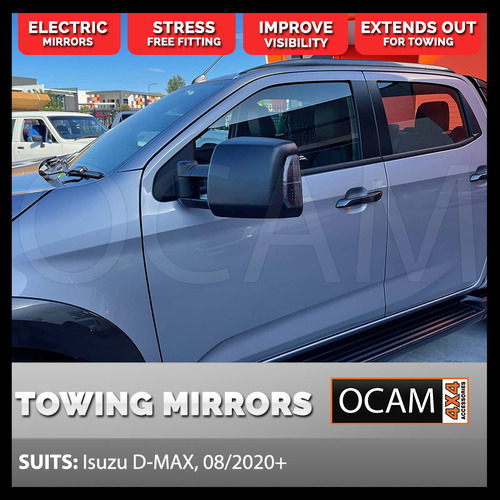 OCAM TM3 Extendable Towing Mirrors For Isuzu D-MAX 08/2020+ Black, Electric
