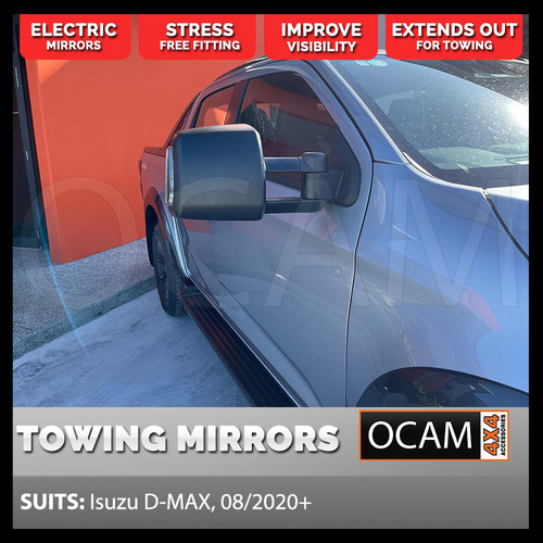 OCAM TM3 Extendable Towing Mirrors For Isuzu D-MAX 08/2020+ MY21 Black, Indicators, Electric