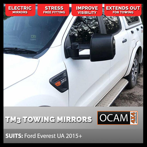 OCAM TM3 Towing Mirrors For Ford Everest 2015+ Black, Electric