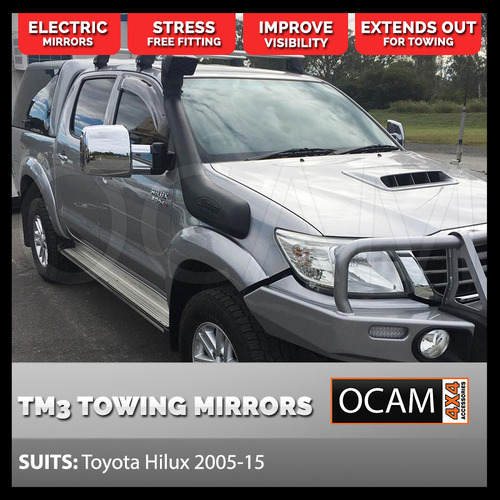 OCAM TM3 Towing Mirrors For Toyota Hilux N70 2005-15 Chrome, Smoke Indicators, Electric