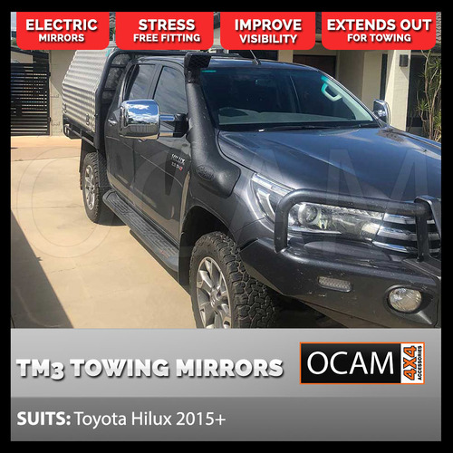 OCAM TM3 Towing Mirrors For Toyota Hilux N80 2015-22 Chrome, Electric