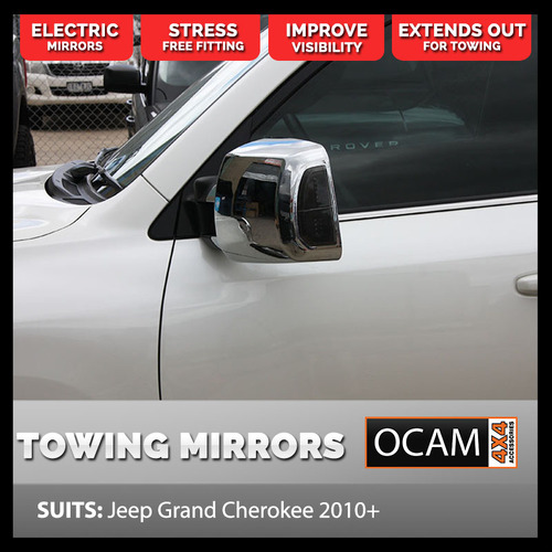 OCAM TM3 Extendable Towing Mirrors For Jeep Grand Cherokee 2010+ Chrome, Electric, BSM, Heated