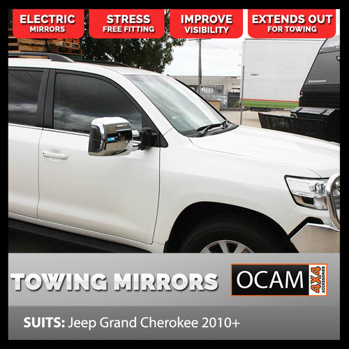 OCAM TM3 Extendable Towing Mirrors For Jeep Grand Cherokee 2010+ Chrome, Indicators, Electric, BSM, Heated