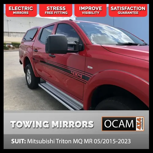OCAM TM3 Towing Mirrors for Mitsubishi Triton MQ MR 05/2015-2023 Black, Electric
