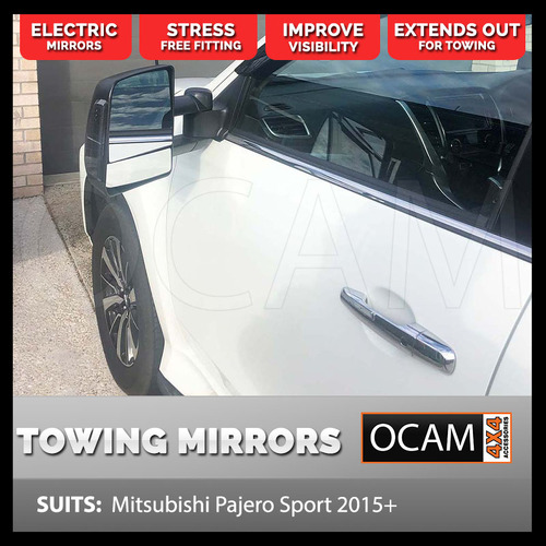 OCAM TM3 Towing Mirrors For Mitsubishi Pajero Sport 2015+ Black, Smoke Indicators, Electric