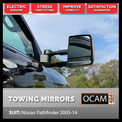 OCAM TM3 Towing Mirrors For Nissan Pathfinder 2005-14 Black, Electric